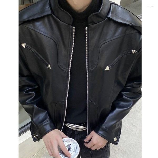 Herrenjacken Retro Kurze Motorrad-Lederjacke Lässige, lockere Funktion High Street Hip-Hop-Punk