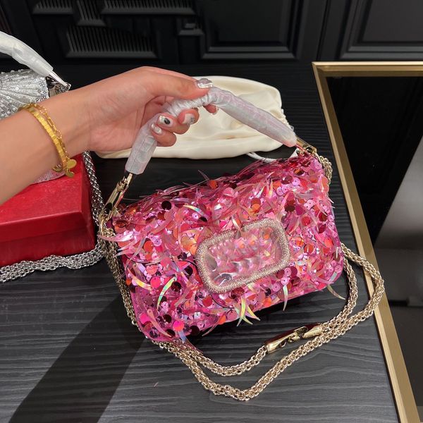 Kristalle Umhängetasche Designer Dinnertasche Kreuzkörper Schiebetasche Top Griff Handtasche Strass Baguette Bag Pailletten Handbeutel Geldbeutel Top Spiegel Qualität Tasche Tasche