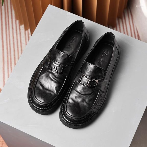 Sapatos de vestido de mão de couro masculino casual quadrado top-end mocassins macios capa de pé pedal trabalho