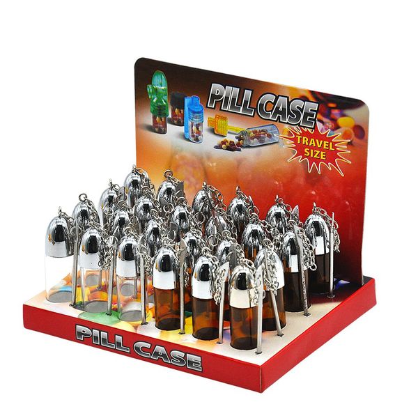 Scatola per pillole da fiuto in vetro da 57 mm Bottiglia Custodia per fiale in argento trasparente marrone con cucchiaio in metallo Spice Bullet Rocket Snorter sniffer smoking Con Display Box Nuovo