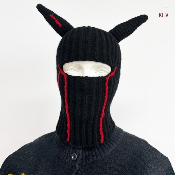 Berets chifre diabo chapéu feminino halloween malha balaclava imagem adereços Y2K-GIRL com anjo de crochê