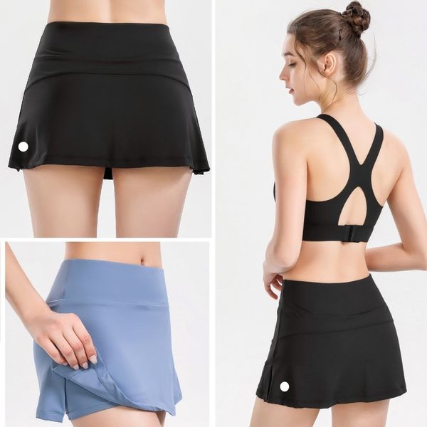LU-3007 женские поддельные спортивные шорты из двух предметов, женские эластичные быстросохнущие брюки для йоги для бега, противоскользящая юбка для фитнеса с высокой талией