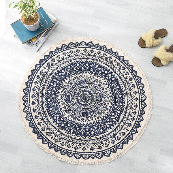 Teppiche Mandala Runde Bodenteppiche Wohnzimmer Schlafzimmer Teppich Türmatte Dekorieren Hausbereich Baumwolle Handgefertigter Boho-Teppich