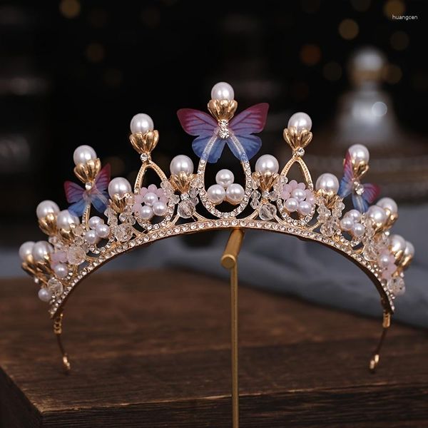 Grampos de cabelo coroa de noiva barroco pérola strass e tiara borboleta bandana acessórios de casamento princesa noiva tiaras