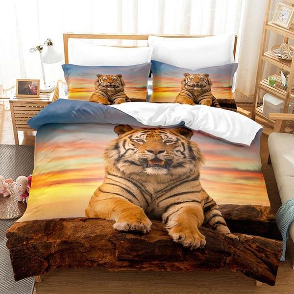 Set di biancheria da letto Set Deluxe Letti gemelli per ragazzi e ragazze Copripiumino grande Federa Stampata in 3D Tigre Tessili per la casa di moda per adulti