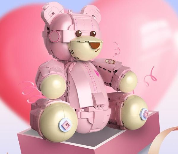 Großer Teddybär Top Nounours Bausteine Designer Teddyspielzeug Kleiner rosa Bär Cartoon Anime Rakete Waschbär Puzzle Dekoration Spielzeug Weihnachtsgeschenk Spielzeug für Mädchen