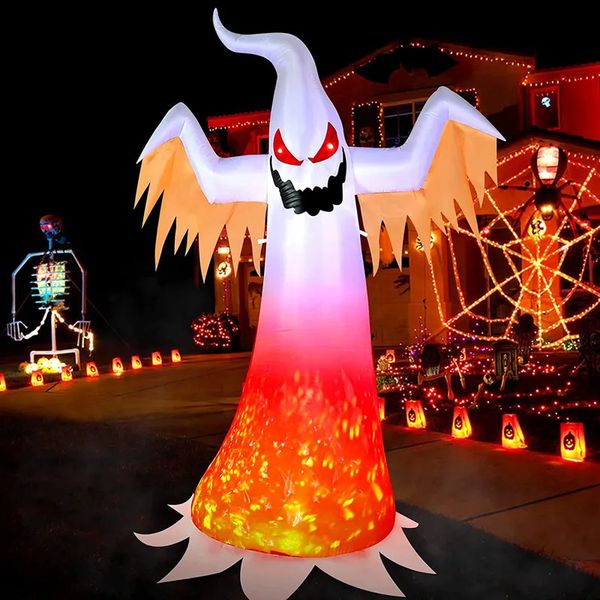 Andere Event-Party-Zubehör, 240 cm großer aufblasbarer Halloween-Geist mit rotierendem Flammenlicht, Horror-Dekoration, Zuhause, draußen, Hof, leuchtende Requisite 231009
