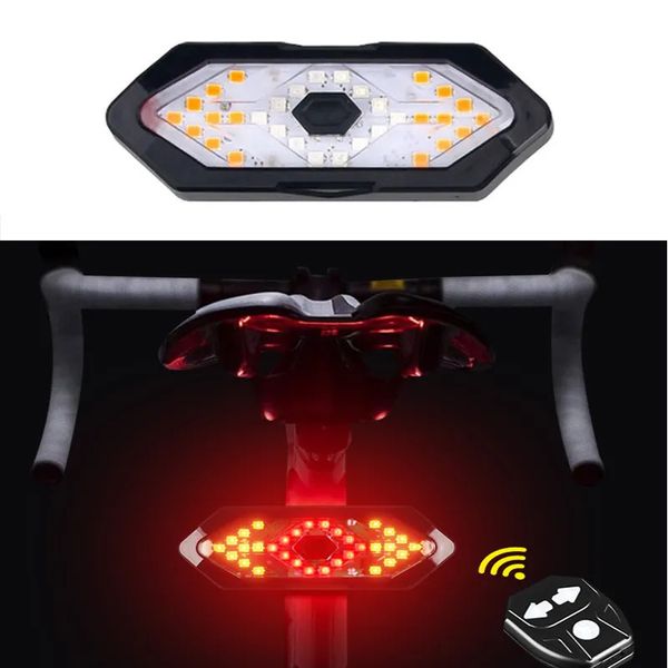 Luzes da bicicleta luz traseira sem fio controle remoto sinal de volta cauda com sinais chifre usb recarregável scooter elétrico 231009