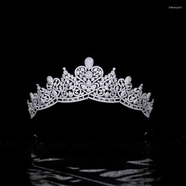 Grampos de cabelo micro-incrustados zircon casamento coroa elegante folhas nupcial tiara headdress princesa jóias acessórios hq0511