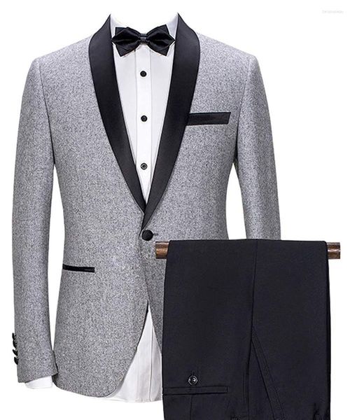 Abiti da uomo Abito da uomo 2 pezzi Scialle Risvolto Set da uomo Smoking in lana/tweed Sposo Un bottone 2023 Per la cerimonia nuziale (Pantaloni giacca)