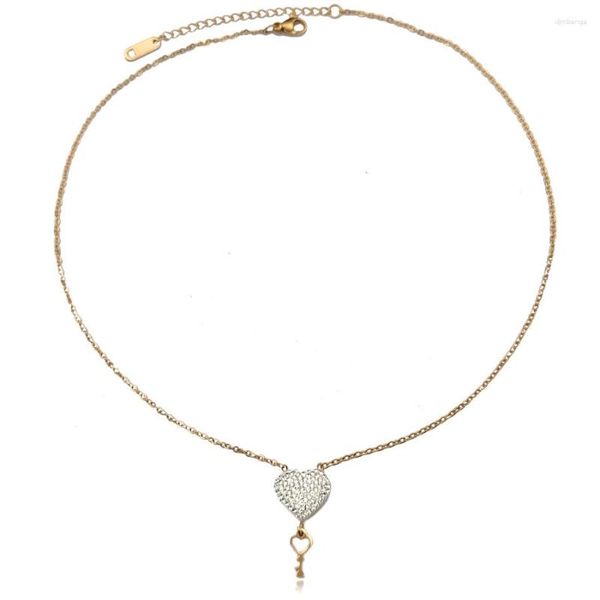 Pingente colares moda amor bloqueio colar francês metal colar corrente coreia do sul simples completo strass chave feminina