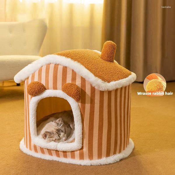 Costumi di gatto Casa chiusa inverno inverno peluche calda peluche cestino staccabile a letti morbidi per le forniture di nido interno