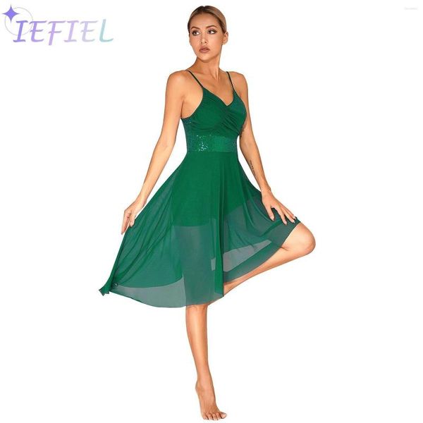 Palco desgaste mulheres menina lyrical moderno vestido de dança contemporânea lantejoulas assimétricas plissadas collant fantasia patinação dança traje cintura fina