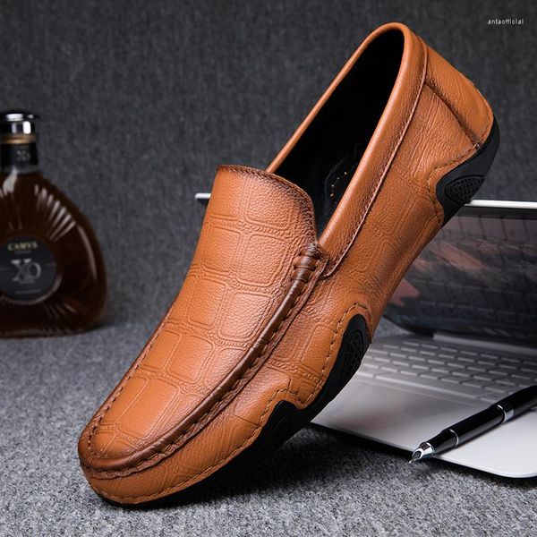 Freizeitschuhe, italienische Herren-Sommer-Müßiggänger aus echtem Leder, bequeme, atmungsaktive Slip-on-Bootsschuhe