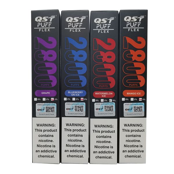 Original 100% QST Puff Flex 2800 E-Zigaretten 850mAh 8ml 0% 2% 5% Einweg-Vape Autorisiert 28 Geschmacksrichtungen auf Lager