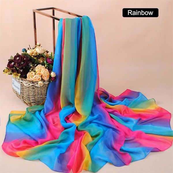 Moda gradiente cor do arco-íris chiffon senhora cachecol tamanho grande chiffon seda corpo cabeça lenços xales cachecol hijab neckerchief258n