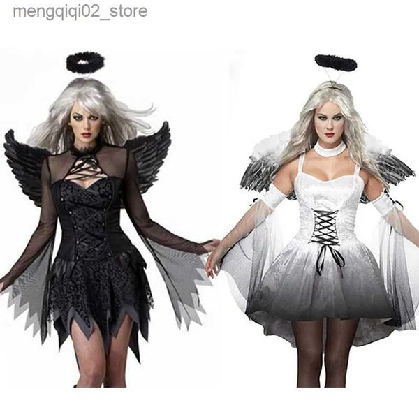 Costume a tema Carnevale Halloween Lady Fallen Angel Come Dark Vampire Feather Wings Roleplay Cosplay Fancy Party Dress Q231010