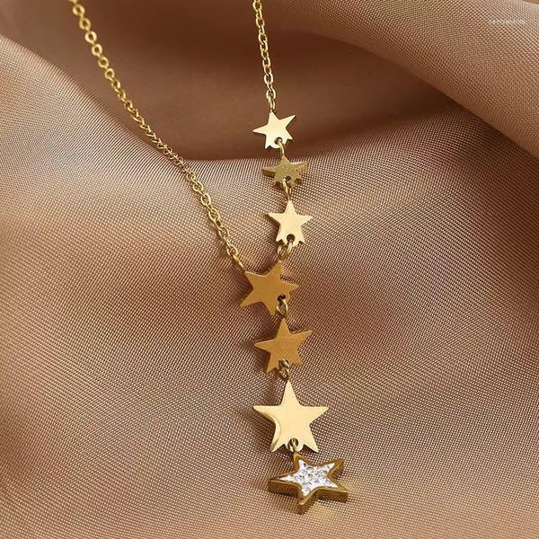 Correntes luz luxo 925 chapeamento de prata multip estrelas zircão pingente colar para mulheres gargantilha clavícula corrente moda tendência jóias presente