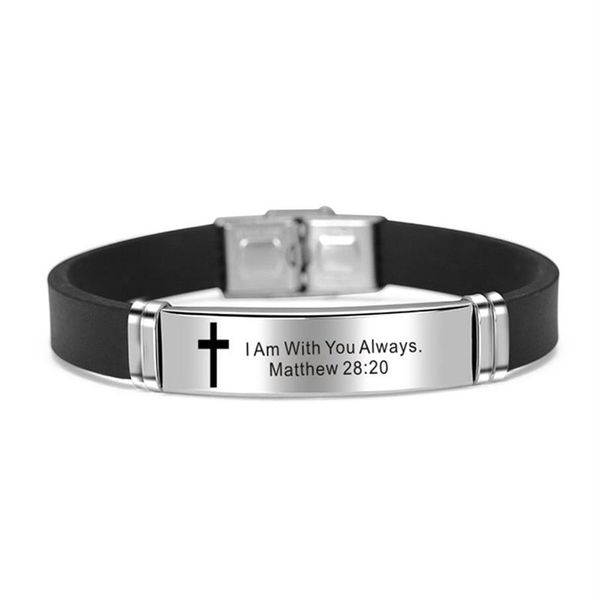 Bracciale croce Bracciale religioso cristiano Gesù Scrittura Citazione Versetto della Bibbia Ispirazione Fede Braccialetti in silicone Gioielli da uomo Gift305G