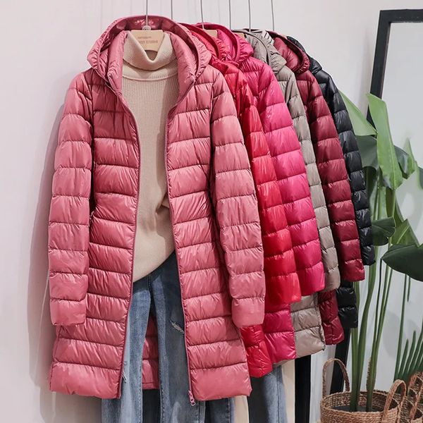 Piumino da donna Parka invernale da donna Giubbotto lungo bianco anatra ultraleggero sottile casual piumino sottile rimovibile con cappuccio cappotto femminile arrivo 231009