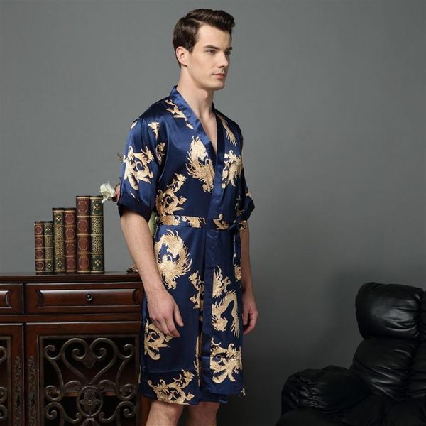 Homens sleepwear dragão chinês masculino vestido de seda mens cetim robe com quimono homens 1283253y