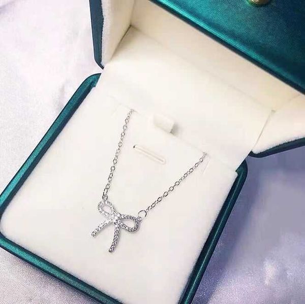 Heiße verkaufende Designer-Halskette TIFF Luxus-Modeschmuck Bogenhalskette 925 Sterling Silber Diamant voller Schmetterling Anhänger Kragenkette Zubehör Weihnachtsgeschenk