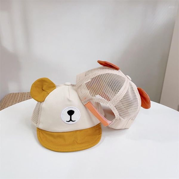 Bonés de bola bonito urso orelhas bebê chapéu verão malha respirável sol para crianças algodão macio viseira boné de beisebol infantil caminhoneiro pai