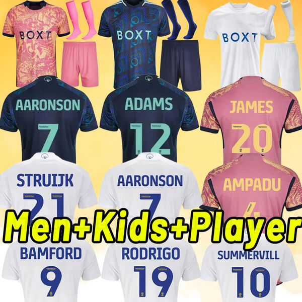 3XL 4XL 23 24 Bamford Llorente RODRIGO Leeds Unitedes camisas de futebol 2023 2024 Adams Aaronson HARRISON Sinisterra JAMES Homens Kit Kit camisa de futebol Fãs Jogador