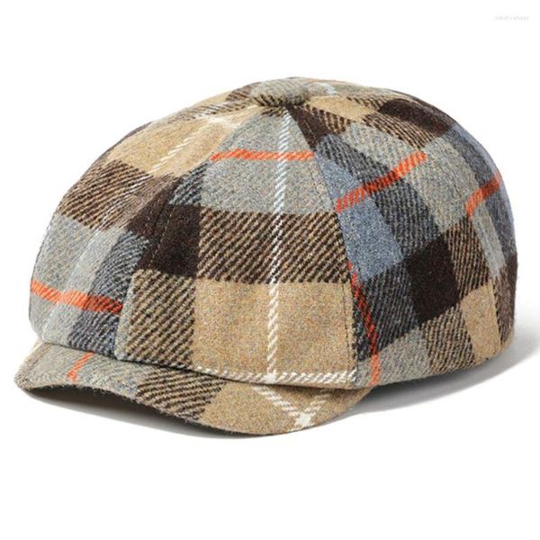 Berretti HT4233 Berretto Berretto Uomo Donna Vintage Plaid Sboy Maschio Femmina Ottagonale Piatto Autunno Inverno Artista Pittore Cappello di Lana