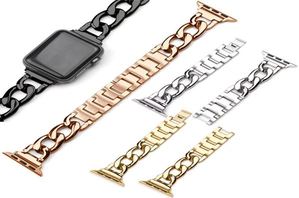Einreihige Denim-Kettenriemen, Edelstahl-Armband, Uhrenarmbänder für Uhr iWatch Serie 6 SE 5 4 3 2 Größe 38/40 42/44 mm1158872