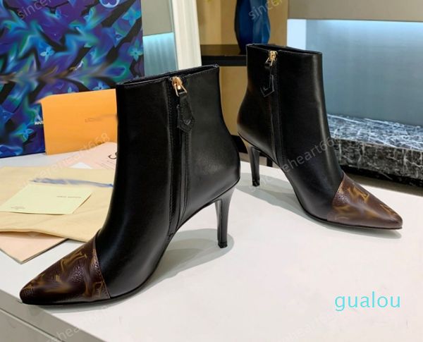 Botas de tornozelo com cadeado de couro, sapatos laterais, bota fashion de luxo