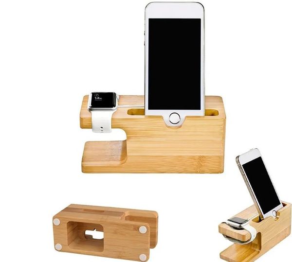 Stazione di ricarica in legno di bambù carbonizzato 2 in 1 Supporto per caricabatterie per iWatch / cellulare compatibile con Apple Watch Ultra SE 2 9 8 7 6 5 universale