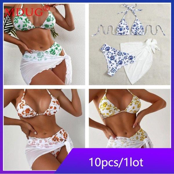 Damen-Badebekleidung, 10 Sets, Damen-Bikinis, 3-teilige Sets, sexy Strandbekleidung, Y2k-Push-Up-Bikinirock-Outfits, Massenartikel, Großhandelslose, M11402