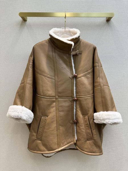 Jaquetas femininas outono e inverno um tipo de manto casaco lapela versão solta densidade calor grosso super couro macio