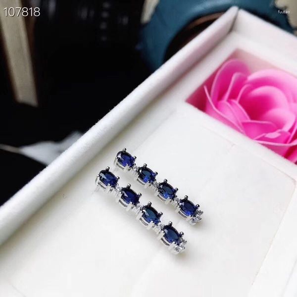 Dangle Küpe Toplam 1.2ct 3mm 4mm Doğal Safir Damlası Ofis Kadın Koyu Mavi 925 Gümüş Taş Takı