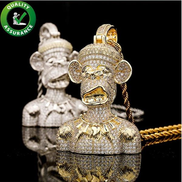 Iced Out Pingente Luxo Designer Jóias Hip Hop Diamante Macaco Pingentes com Corrente de Corda de Aço Inoxidável de 24 polegadas para Homens Mulheres Fash292S