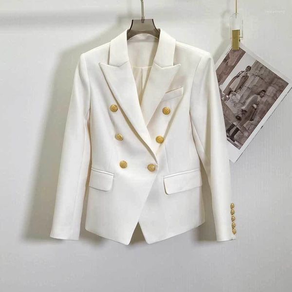 Damenjacken Weibliches Büro Schwarze Wolle Blazer Mantel Gold Zweireihiger Maßgeschneiderter Kragen Dünne Jacke Mode Vielseitige Frauenkleidung 2Color