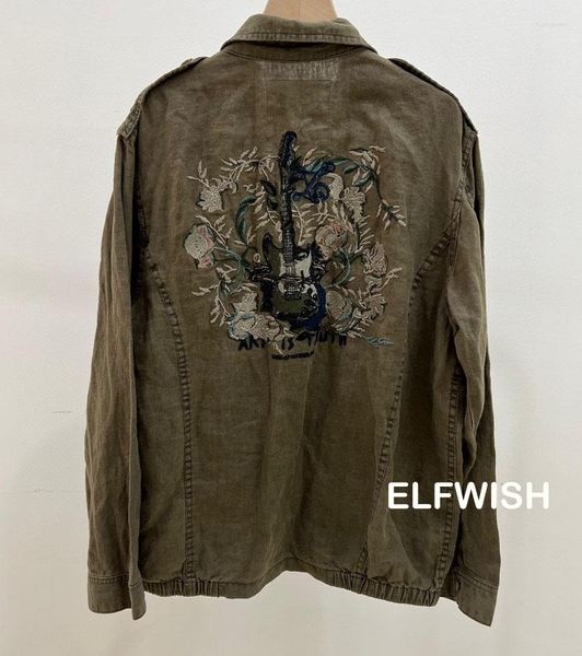 Frauenjacken 2023 Ladies Leinen Militärjacke Rückenblume gestickt vordere Taschen Vintage Wild Cool Mantel