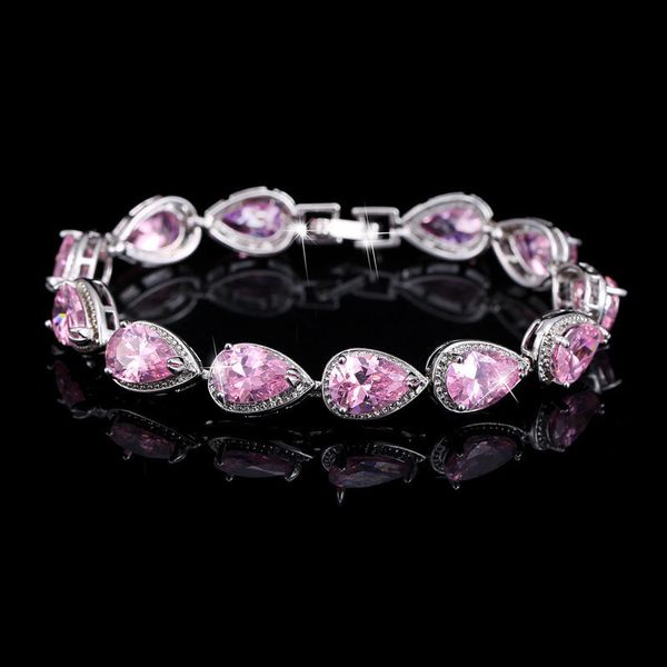 Charm Drop Diamond Tennis Designer Bracciale Donna Rosa AAA Cubic Zirconia Rame Cristallo Braccialetti in argento Fidanzamento da donna Matrimonio per gioielli da sposa di lusso