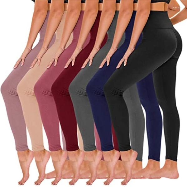 Damen-Leggings mit hoher Taille, Fitness für Frauen, Stretch, Sport, Yoga, Milchseide, einfarbig, enge Push-Up-Naht