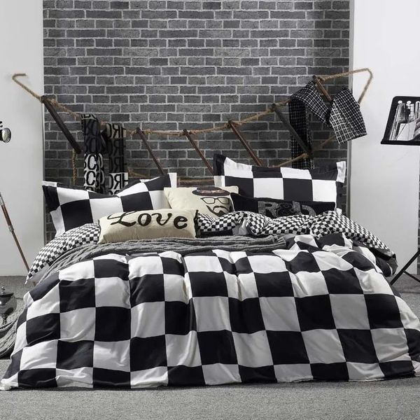 Bettwäsche-Sets, Schwarz-Weiß-Set, Gitter-Gitter-Bettwäsche, einfache Sommer-Bettwäsche-Sets, Bezug, King-Size-Bettdecke, Queen-Size-Bett, Schlafzimmer, Luxus, 231009