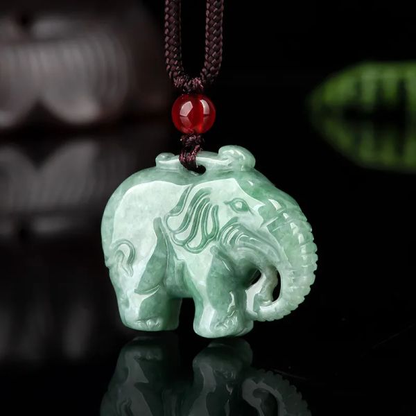 Jade-Elefant-Anhänger, Smaragd-Stein-Halskette, natürlicher Jadeit-Schmuck, Edelstein-Charms, Amulett, grüne Edelsteine