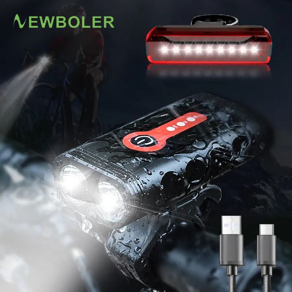 Luci per bici BOLER Set di luci per bicicletta super luminose XMLL2 con fanale posteriore ricaricabile tramite USB 18650 Batteria per ciclismo con montaggio anteriore 231009