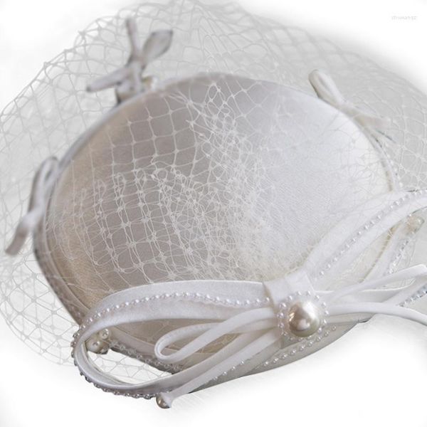 Berretti Mini eleganti cappelli di fascinator di velo con fiocco corto in pizzo cheongsam abito da pranzo copricapo da sposa adatto per ragazze e donne