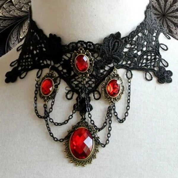 Anhänger-Halsketten, viktorianisch, gotisch, Halloween, roter Strass-Charm, Vampir, Maxi-Halskette, Halsband, Mode, Cocktail, Abend, Party, Kleid, Schmuck x1009