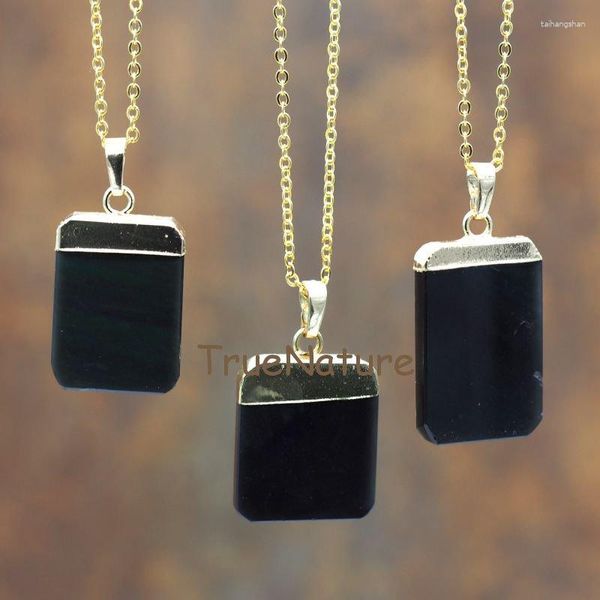 Anhänger Halsketten Ankunft Schwarze Obsidian Goldfarbene Gliederketten Schmuck Rechteckige Halskette in 16-32 Zoll NM5860