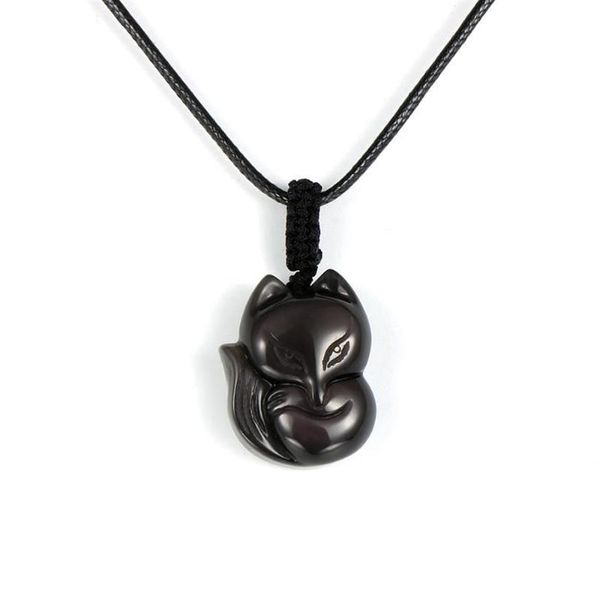 Frauen Männer Natürlichen Obsidian Anhänger Halskette Handgemachte Geschnitzte Edelstein Tier Einstellbare Seil Reiki Glück Amulett Jewelry2696