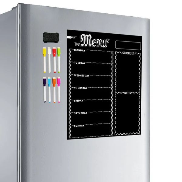 Quadros brancos A3 Folha de quadro branco magnético para geladeira de cozinha Geladeira multiuso Calendário semanal de quadro branco para planejamento de menu com 8 canetas 231009