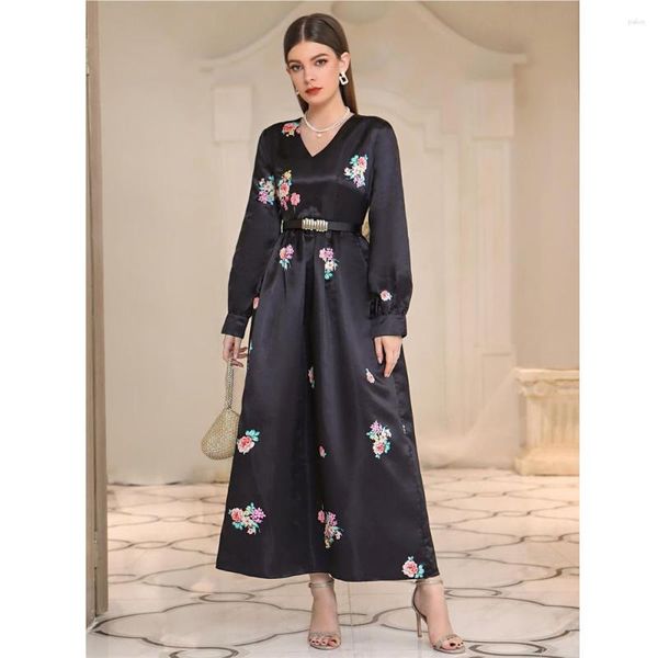 Roupas étnicas Eid Party Imprimir Abaya Muçulmano para Mulheres Elegantes Longo Maxi Vestido Turquia Árabe Kaftan Vestido de Noite Dubai Islâmico Jalabiya