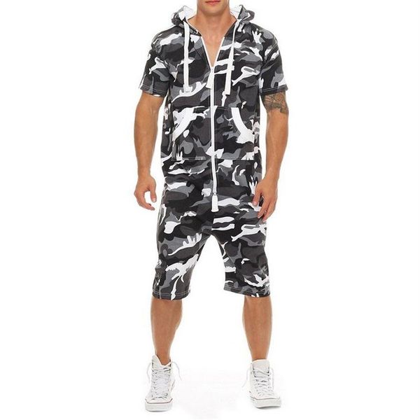 Tuta casual Tuta da uomo Estate Manica corta Felpe con cappuccio Felpa Tuta da uomo Moda Camo Sportwear Pantaloni corti Pagliaccetto199L